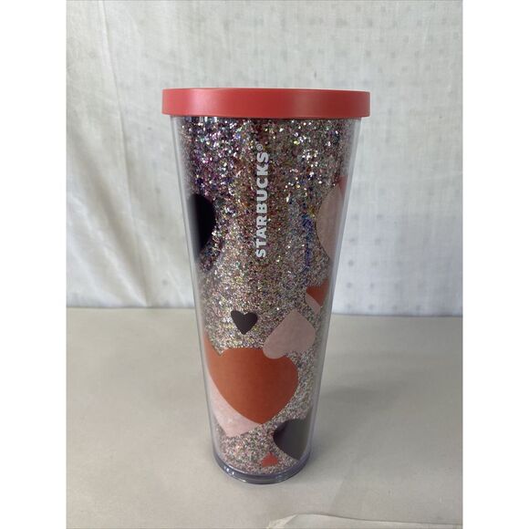 Starbucks Other - Starbucks Glitter Heart Valentine 2021 Love Pink Purple Acrylic Cup Tumbler 24oz